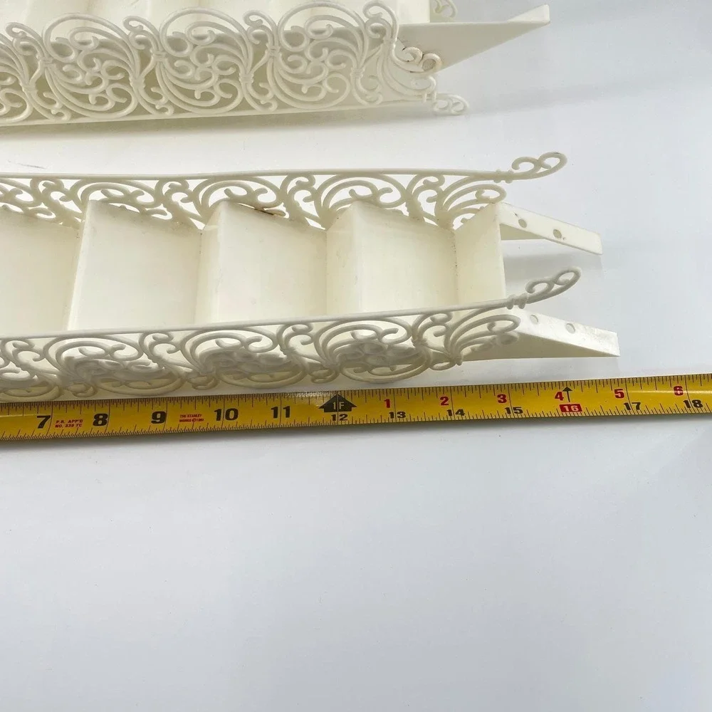 Vintage 1983 Wilton Wedding Cake Stairs Set of 3 Off White Filigree Scroll 16.5